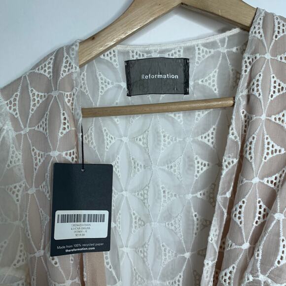 Reformation Lucas Eyelet Mini Dress Womens New Small Ivory - Picture 6 of 11